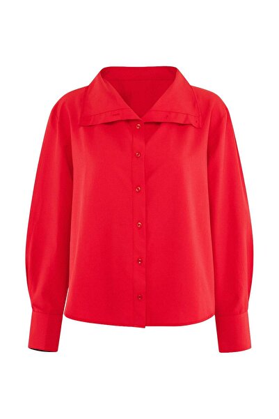 Trendyol Collection Special Collection Red Collar Detailed Off Shoulder Shirt...