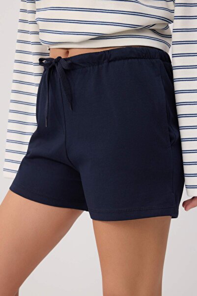 Trendyol Collection Navy Blue Regular Normal Waist Wide Leg Short / Mini Slim...