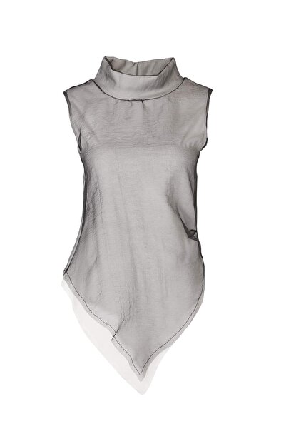 Trendyol Collection Gray White Lined Tulle Party Blouse Tpraw27Bz00009