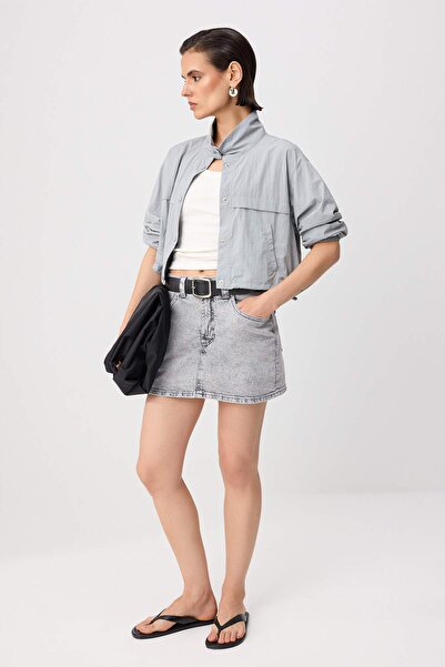Trendyol Collection Gray Az Flexible Mini Denim Shorts Skirt Twoss26Sr00052