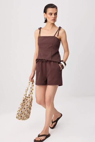 Trendyol Collection Brown Tencel Blended Mini Denim Shorts Twoss26Sr00252
