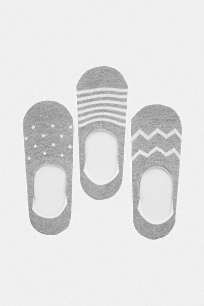 Trendyol Kollektion Graue 3-teilige Ballerina-Socken aus Baumwolle mit Punkte...