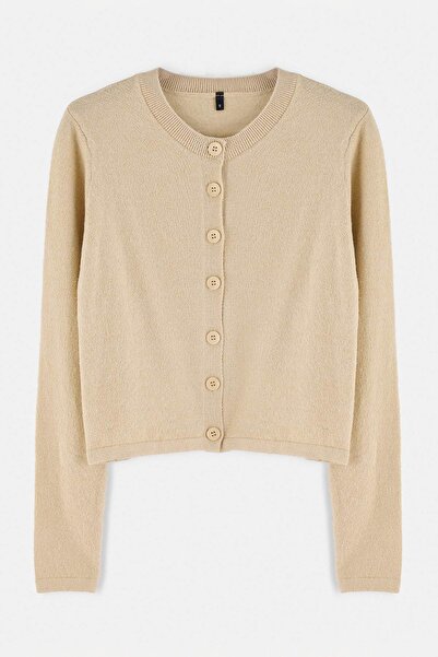 Trendyol Collection Wardrobe Essentials Beige Woolen Jacket Look Knitwear Car...