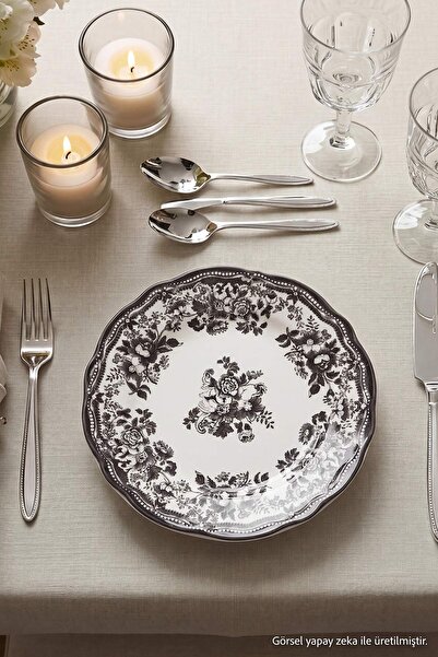 TRENDYOLMİLLA HOME Set de 4 torturi din porțelan cu model floral vintage, neg...