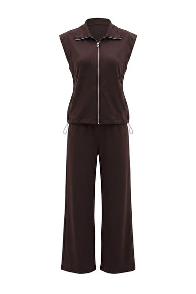 Drop by TrendyolMilla Brown Sleeveless Zippered Waist-Adjustable Top with Ela...