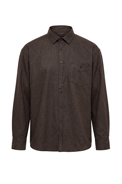 Trendyol Collection قميص رجالي عادي بني داكن مقاس كبير TMNAW27AX00006