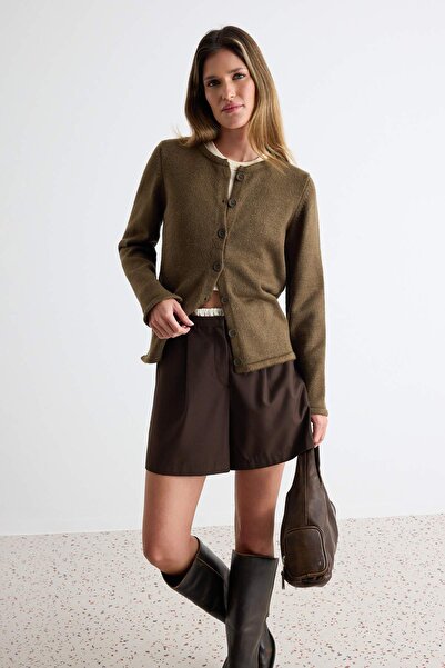 Trendyol Collection More Sustainable Khaki Crew Neck Basic Soft Knitwear Card...