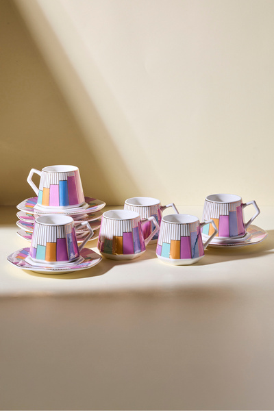 Perotti Antik 6 Kişilik Renkli Kahve Fincanı Takımı