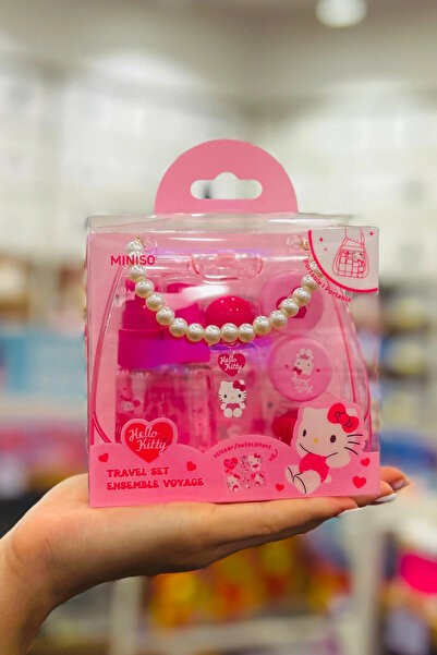 Miniso Sanrio Lisanslı Hello Kitty Pembe Serisi 7'li Seyahat Seti – Şeffaf Ça...