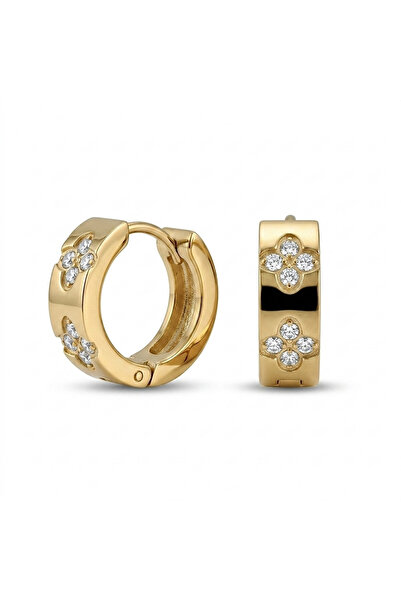 h&b design jewel Steel Flower Detail Minimal Hoop Earrings