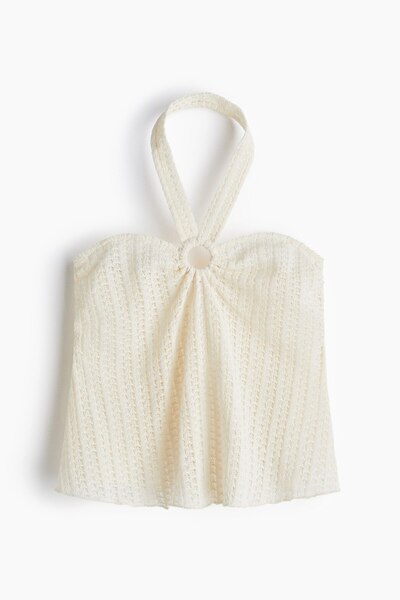 H&M Delik Desenli Jarseden Halter Yaka Üst