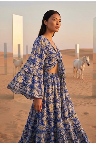 laviyonsa Authentic 100% Silk Ethnic Patterned Skirt & Bolero Set 36-46 Std