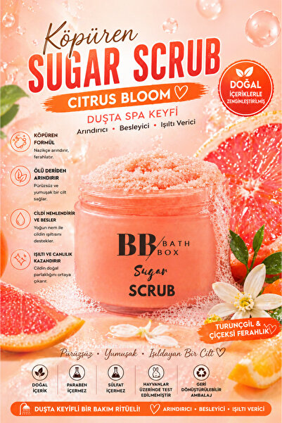 bb bath box Citrus Bloom Köpüren Sugar Scrub,Doğal Greyfurt Şeker Peelingi,Or...