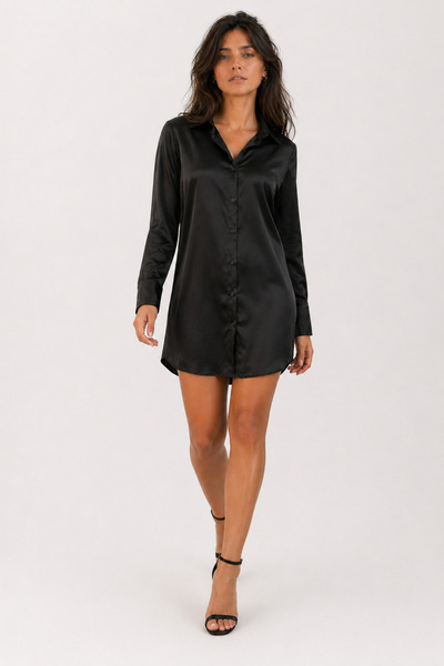 MuFuLu Premium Satin Mini Shirt Dress