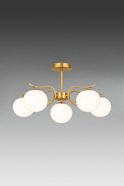 ESSLİGHT Alara 5’li eskitme Beyaz Camlı Modern Salon Mutfak Yatak Odası Avizesi