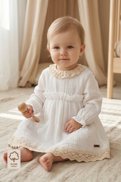 Minory Baby - 100% Cotton Muslin Lace Detailed Dress & Shorts Set
