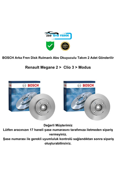 Bosch 0986479278 Arka Fren Disk Rulmanlı Renault Megane II Clio III Modus