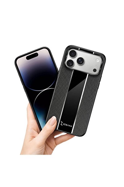 Zebana Apple iPhone 17 Pro Max Uyumlu Kılıf Premium Deri Kılıf Siyah