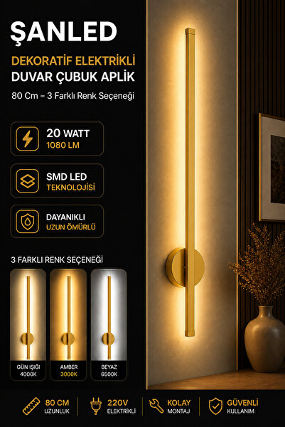 ŞANLED Dekoratif 20W İç Mekan Gold Kasa 3 Renkli Işık Elektrikli 80 cm Duvar ...