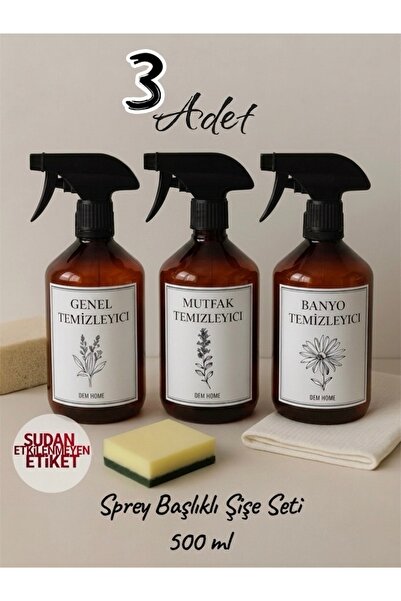 Dem Home 3 Adet Amber renk Boş Plastik Sprey Şişe Banyo & Genel ve Mutfak Tem...
