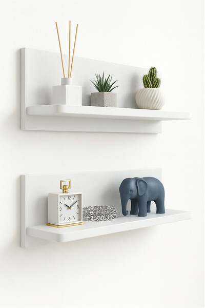 Kydonia Home 2 Adet 90 cm Mat Beyaz Dekoratif Oval Köşeli Duvar Rafı