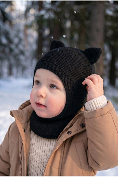Babily Bebek Çocuk Kulaklı Triko Balaklava Yumuşak Kışlık Bere Kar Maskesi