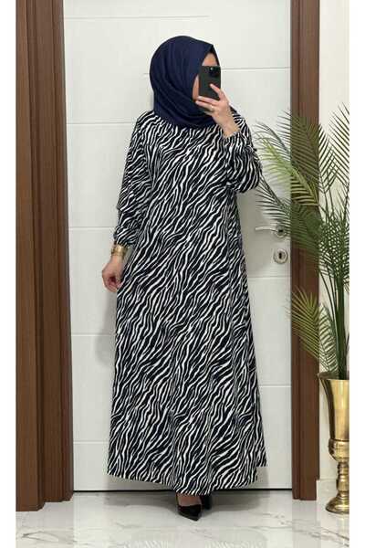 MODA ALMİRA 1515 K-70 ZEBRA ELBİSE LACİVERT RENK
