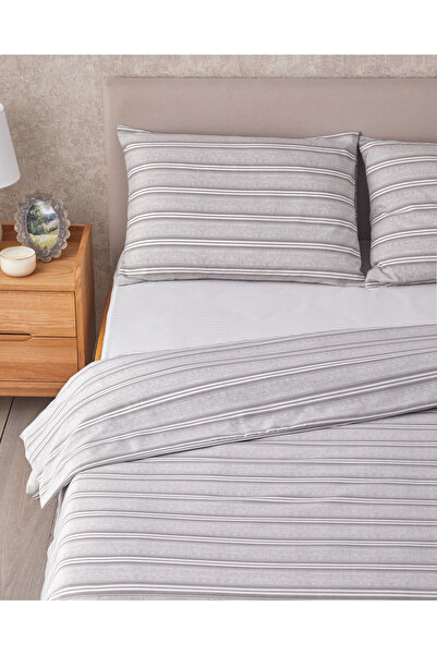 English Home Sleek Lines Kolay Ütülenir Tek Kişilik Çarşaflı Nevresim Takımı 160x220 cm Gri