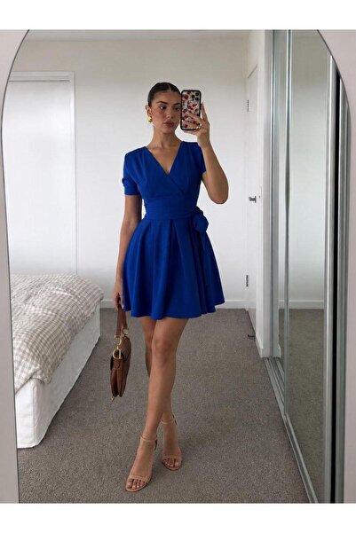 Modafeminen Rochie mini Saks cu decolteu în V și curea 582871