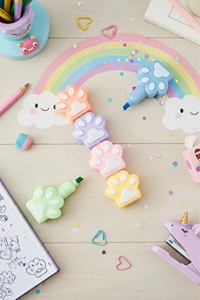 Miniso Renkli Patiler 6'lı Fosforlu Kalem Seti – Pati Kapaklı