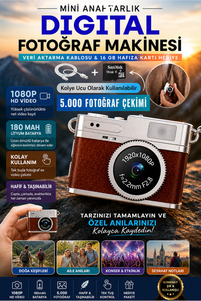 nextbuy Retro Dijital Fotoğraf Makinesi HD Video Kamera Mini Kolye Anahtarlık...