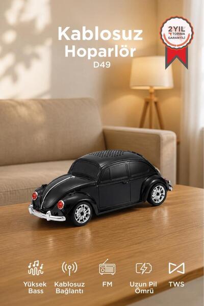 Torima Bluetooth Hoparlör Retro Araba Vosvos USB TF FM Speaker D49 Siyah