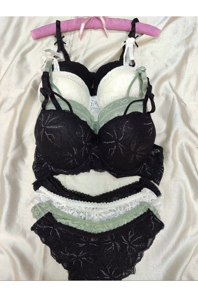 Love Angels Women's Lace Detailed Padded Underwire Bra Panty Set 4-Piece Set