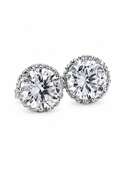 Chavin 1 Carat Kral Tacı Motifli Beyaz Tek Taş Kadın Erkek Küpe df09