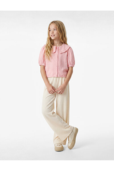 Koton Düğmeli Crop Bebe Yaka Pembe Kız Çocuk Bluz 6Skg60066Aw