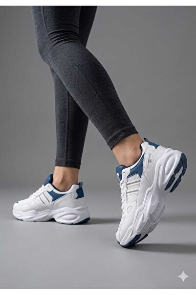 McDark Kadın Beyaz Lacivert Sararmaz Taban Sneaker Ayakkabı