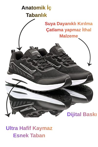 McDark Kadın Siyah Beyaz Trenj Bağcıklı Ortopedi Sneaker Ayakkabı