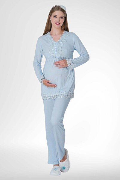 Mecit Pijama Mecit 1501 Mavi Hamile Lohusa Pijama Takımı