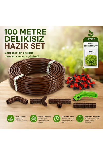 Emek 100 Metre Deliksiz Düz Damla Sulama Sistemi Ve Ek Parçaları Damlama Boru...
