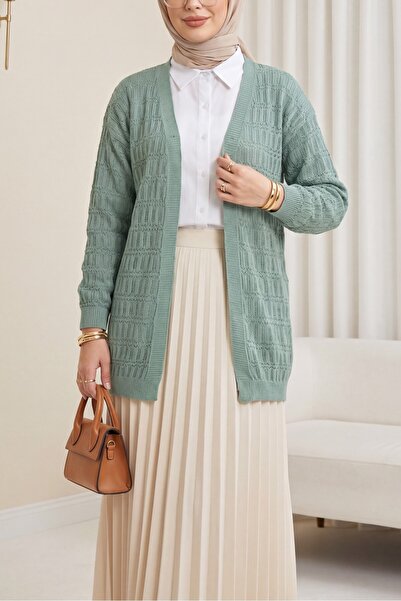 Modamorfo Openwork Patterned Spring Cardigan -Mint