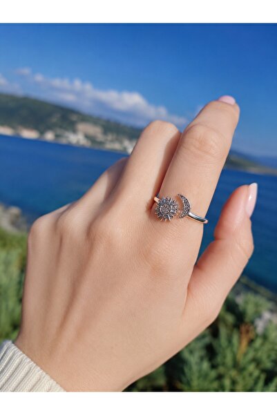My Story Parlak Güneş ve Hilal Ay Açık Halka Yüzük