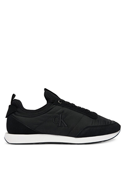 Calvin Klein Erkek Düz Rahat Taban Bağlamalı CK Yazı Desenli Deri Siyah Sneaker