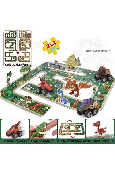 Yelajoy Dinosaur Scene Track with 3D Puzzle Toy, Dinosaur Car Set, Educationa...