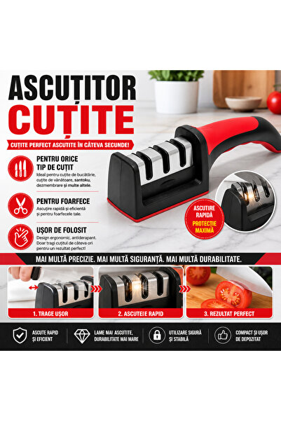 SMARTECH Ascuțitor de cuțite cu 3 niveluri și mâner, suprafață antiderapantă,...