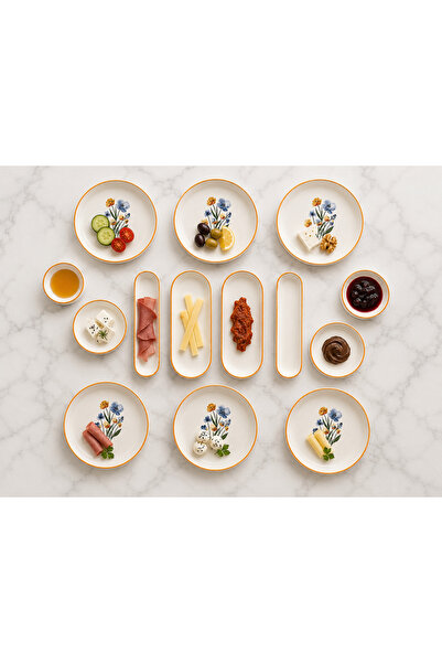 Yasvera Ceramics 14 Parça Mavi Bahçe Kahvaltı Takımı