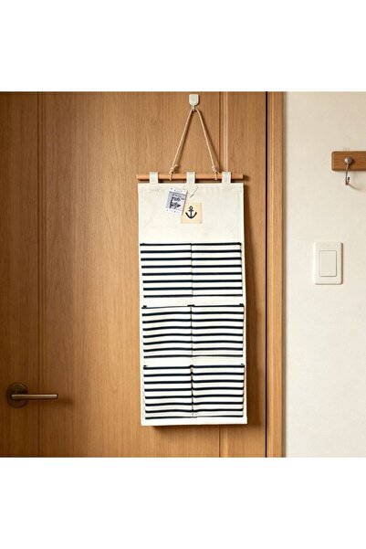 JULY Organizator Textil de Perete cu 6 Compartimente, Stil Marin Dungi Alb-Al...
