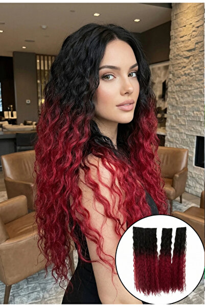 Makromehome Yeni Siyah Kızıl Afro Dalgalı Uzun Yarım Ay Saç – 3 Parça Çıt Çıt...