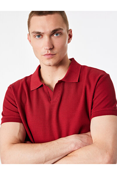 Koton Regular Fit Short Sleeve Cotton Ribbed Polo Collar T-Shirt