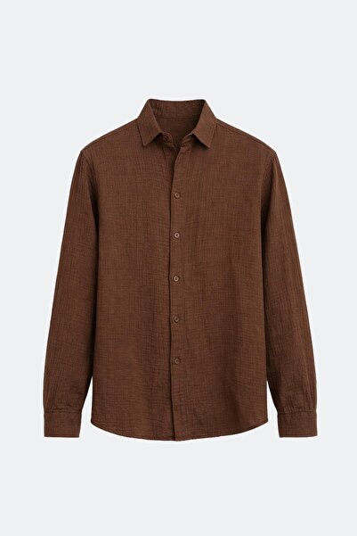 VAMOSCLO Textured Cotton Pieces of Oversized Shirts Coffee