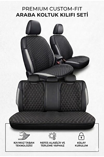 ER-AY OTO TEKSTİL Premium Embroidered Quilted Car Seat Cover Set - Non-Slip B...